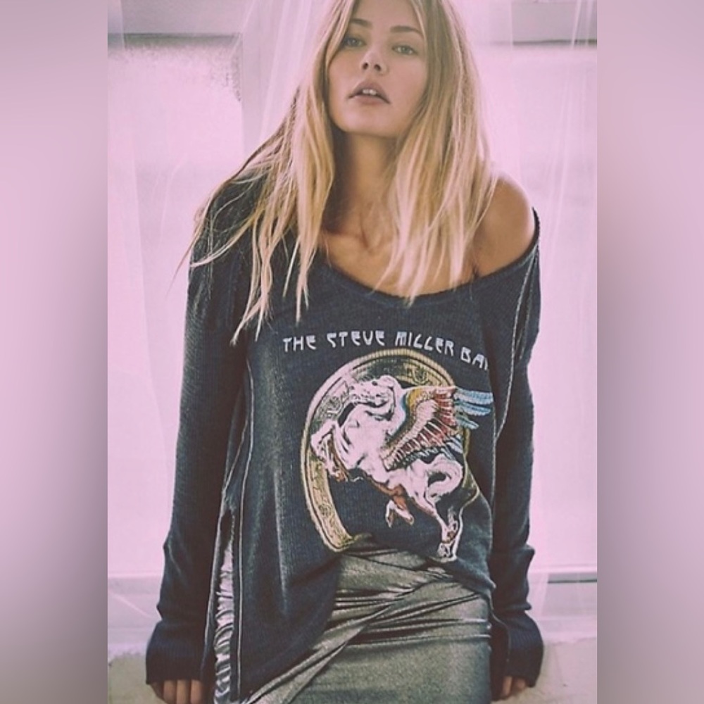 Free People Trunk Ltd Steve Miller Long Sleeve Waffle Band Tee Sweater